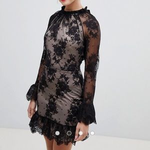 High Neck Open Back Lace Mini Dress Small